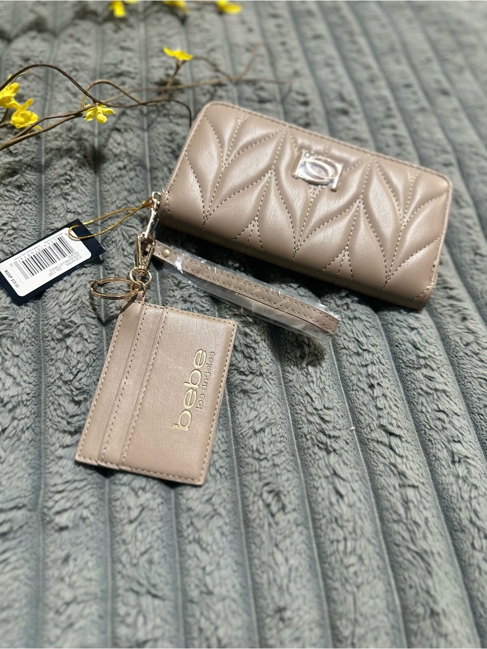 bebe Quilted Wallet and Card Holder Set - Taupe